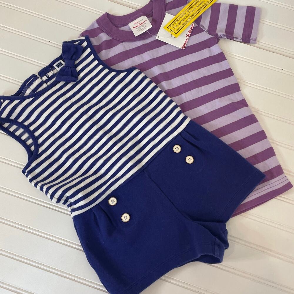 Hanna Andersson & Janie & Jack Girls Striped Romper & T-Shirt Bundle Size 5 YO